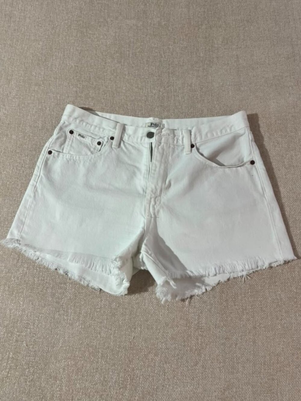 Polo Ralph Lauren White Crosby Relaxed Frayed Denim Shorts Size 30